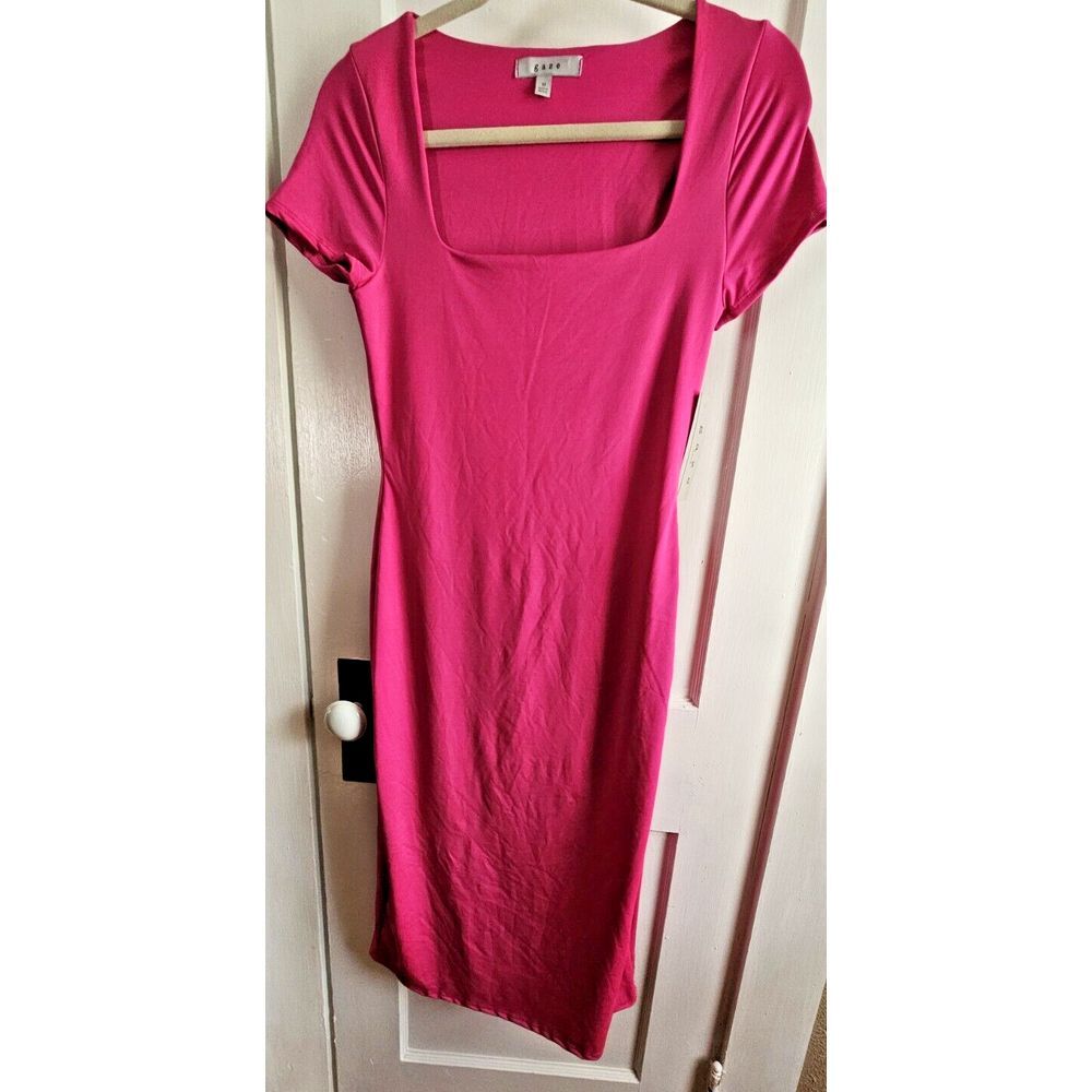 NWT gaze pink Barbie short sleeve square Neck bodycon‎ dress Sz M